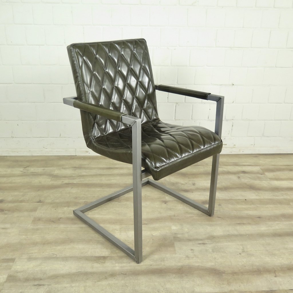 Stuhl Industrial Design Leder Olive