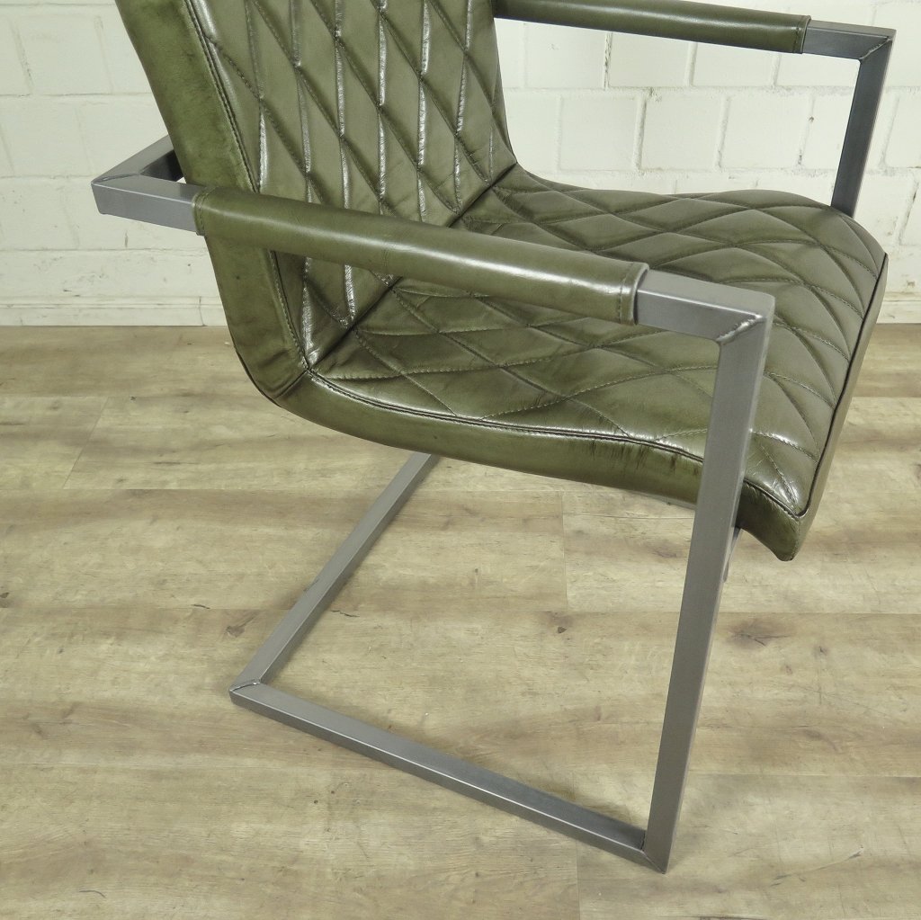 Stuhl Industrial Design Leder Lagunen Grün