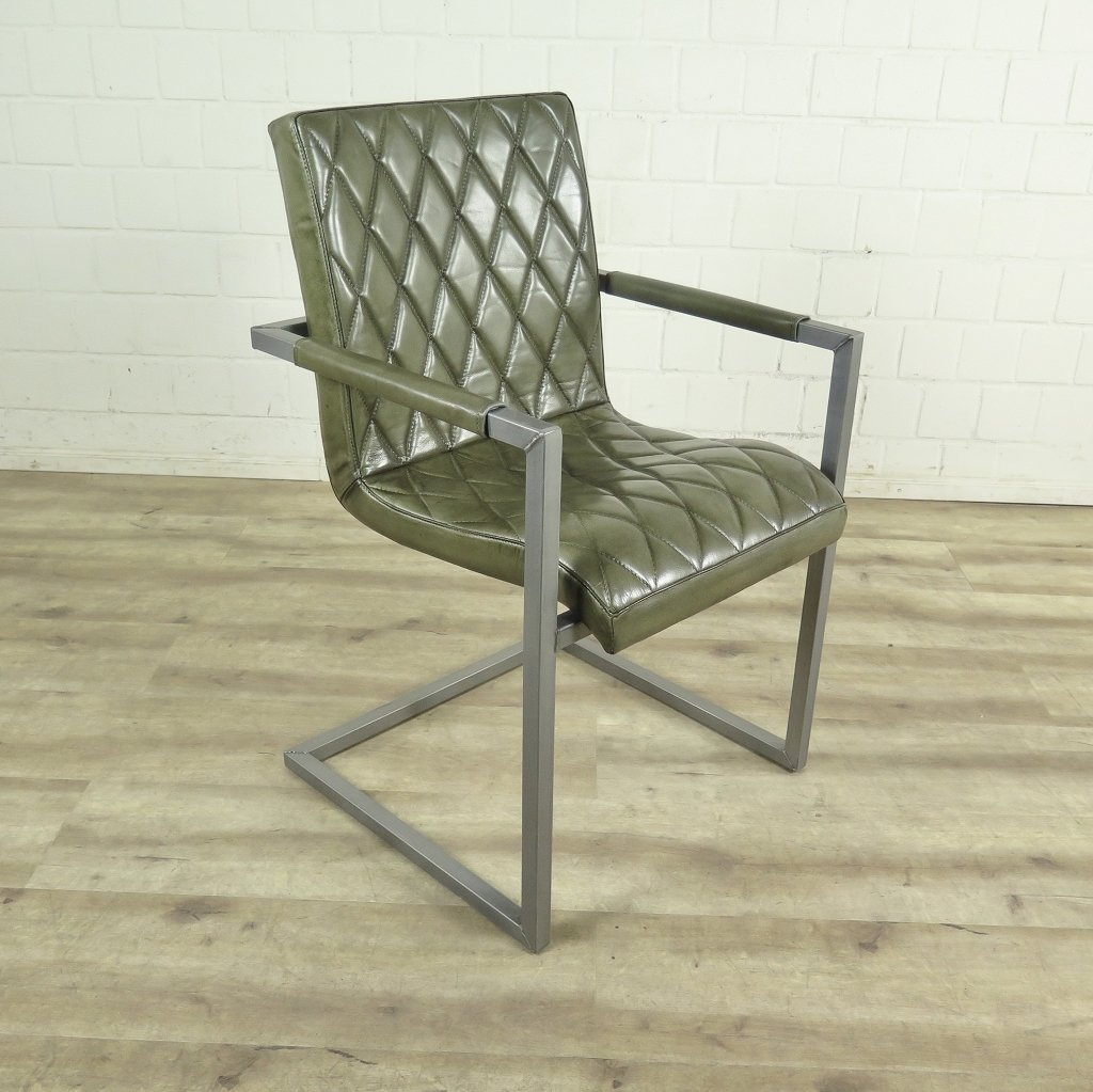 Stuhl Industrial Design Leder Lagunen Grün