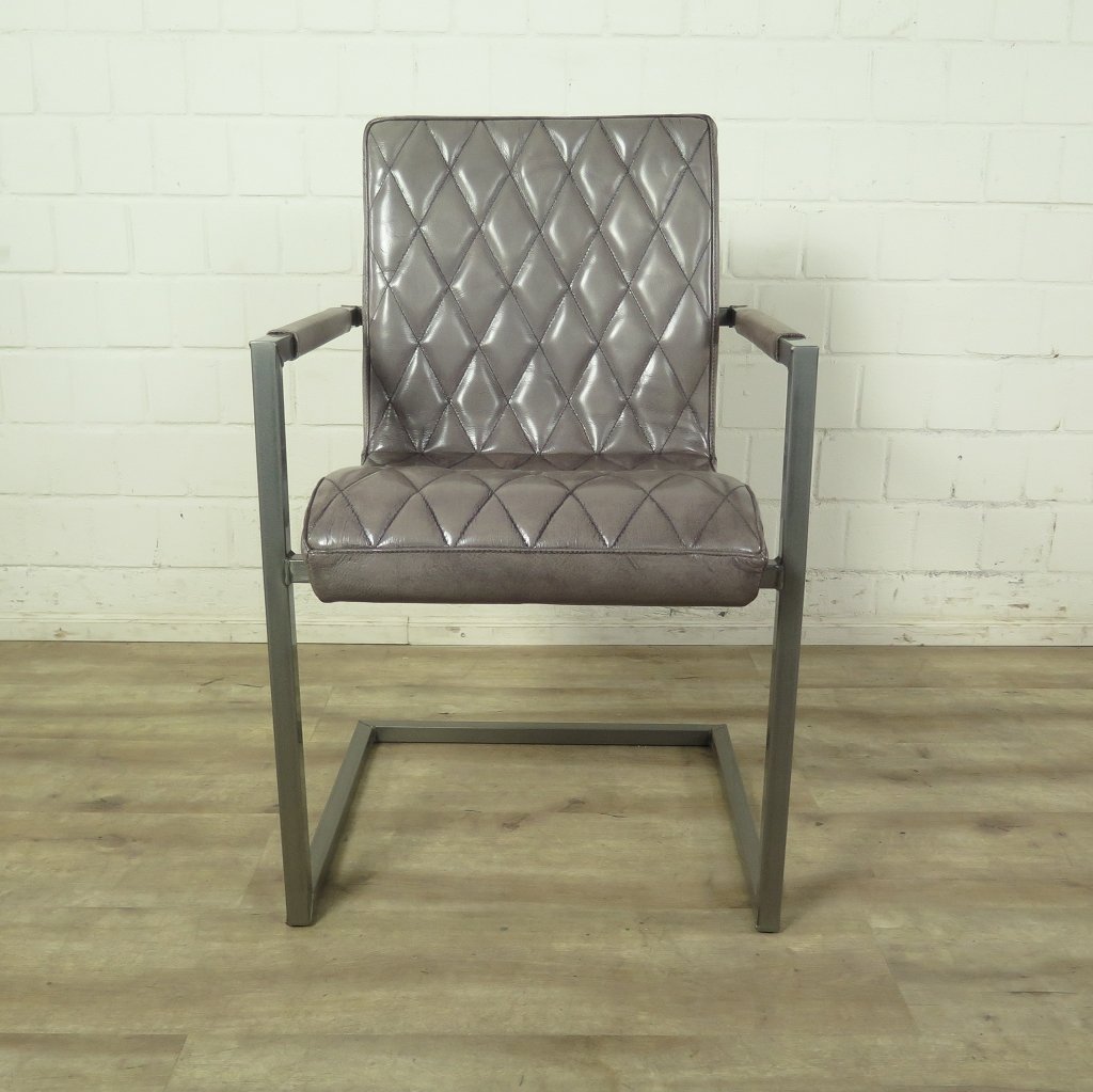 Stuhl Industrial Design Leder Grau