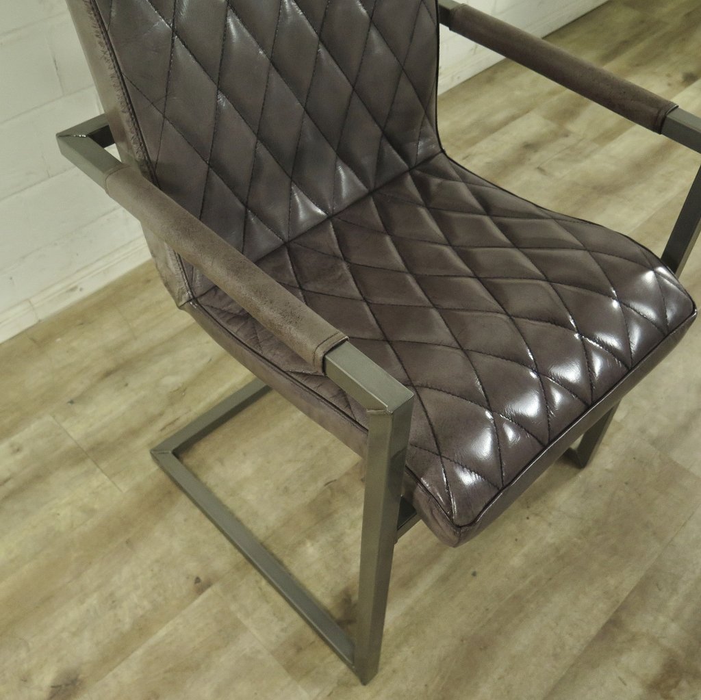 Stuhl Industrial Design Leder Grau