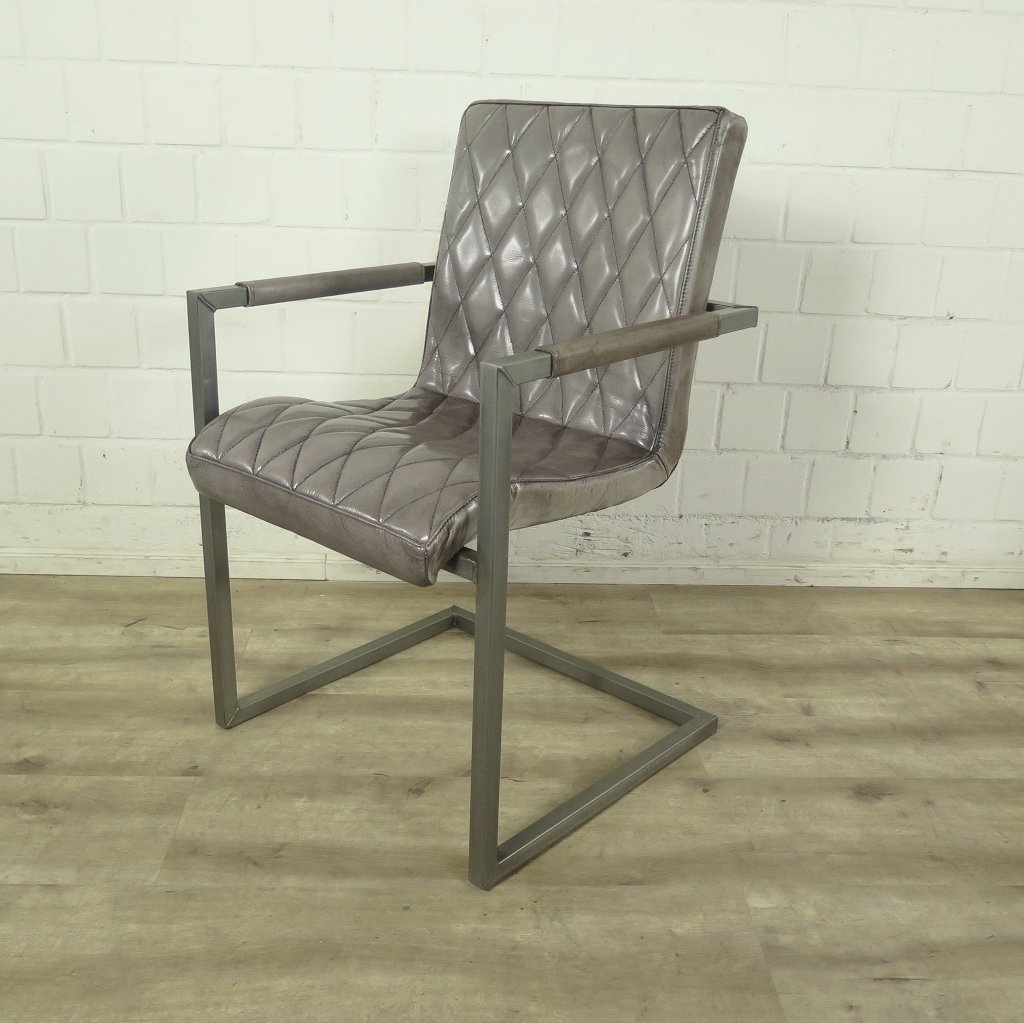 Stuhl Industrial Design Leder Grau