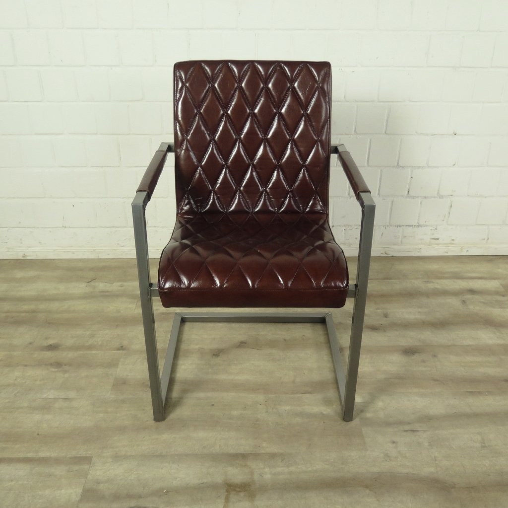 Stuhl Industrial Design Leder Rot-Braun