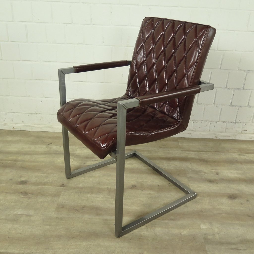 Stuhl Industrial Design Leder Rot-Braun