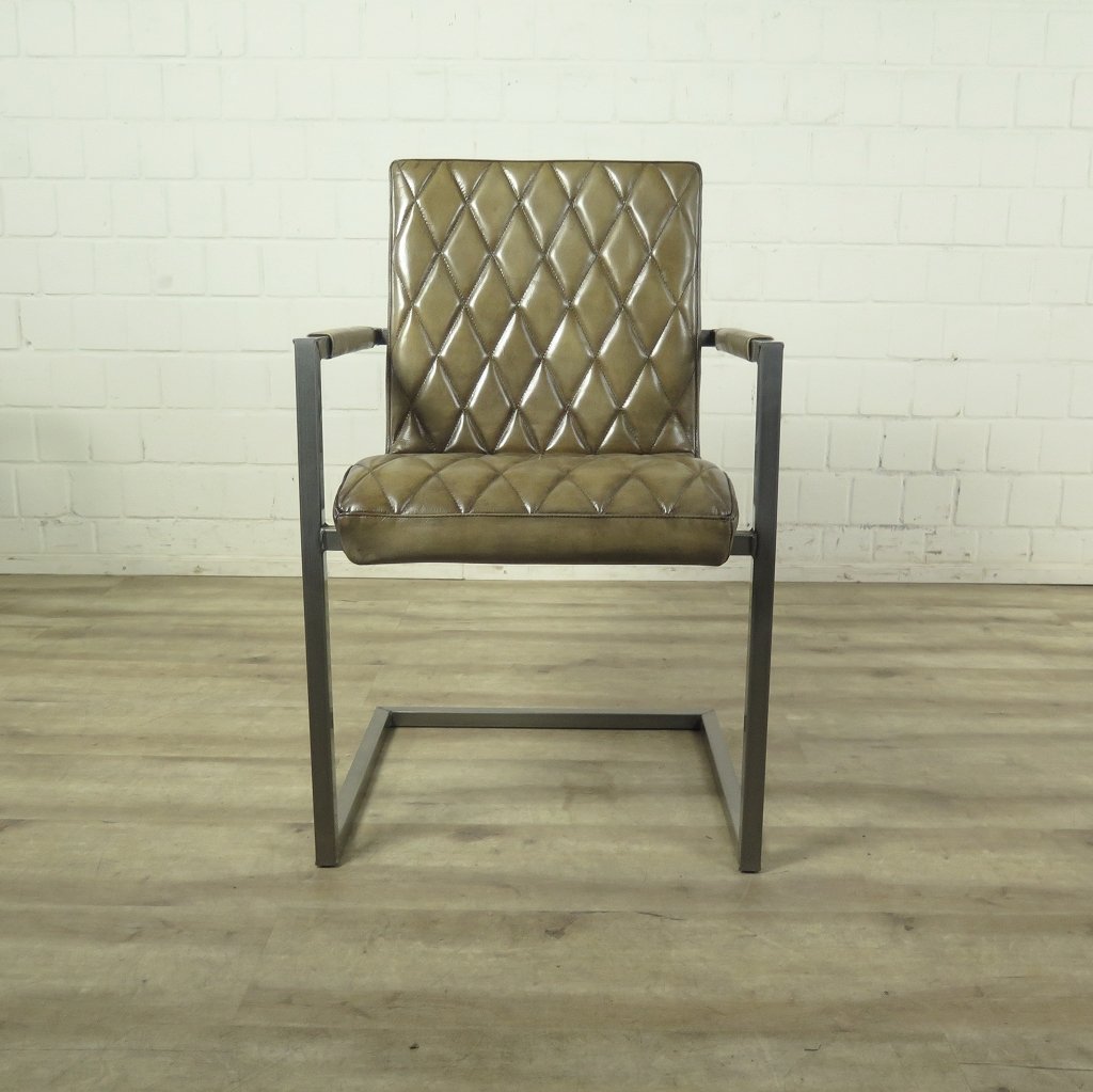 Stuhl Industrial Design Leder Hell-Olive