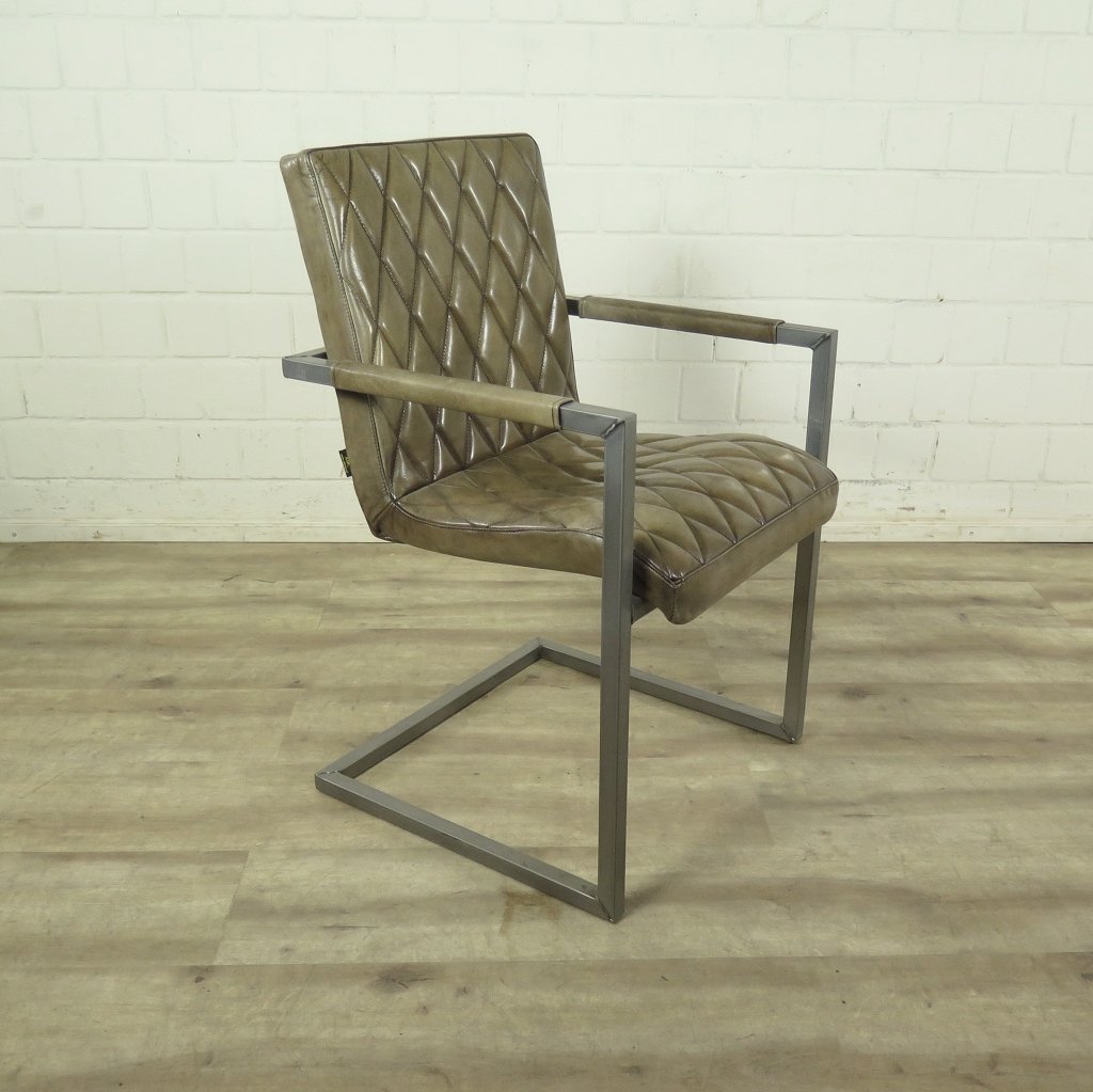 Stuhl Industrial Design Leder Hell-Olive