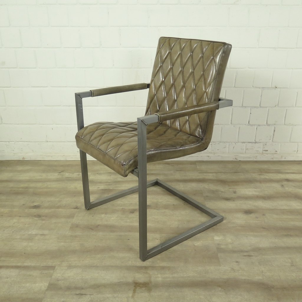 Stuhl Industrial Design Leder Hell-Olive
