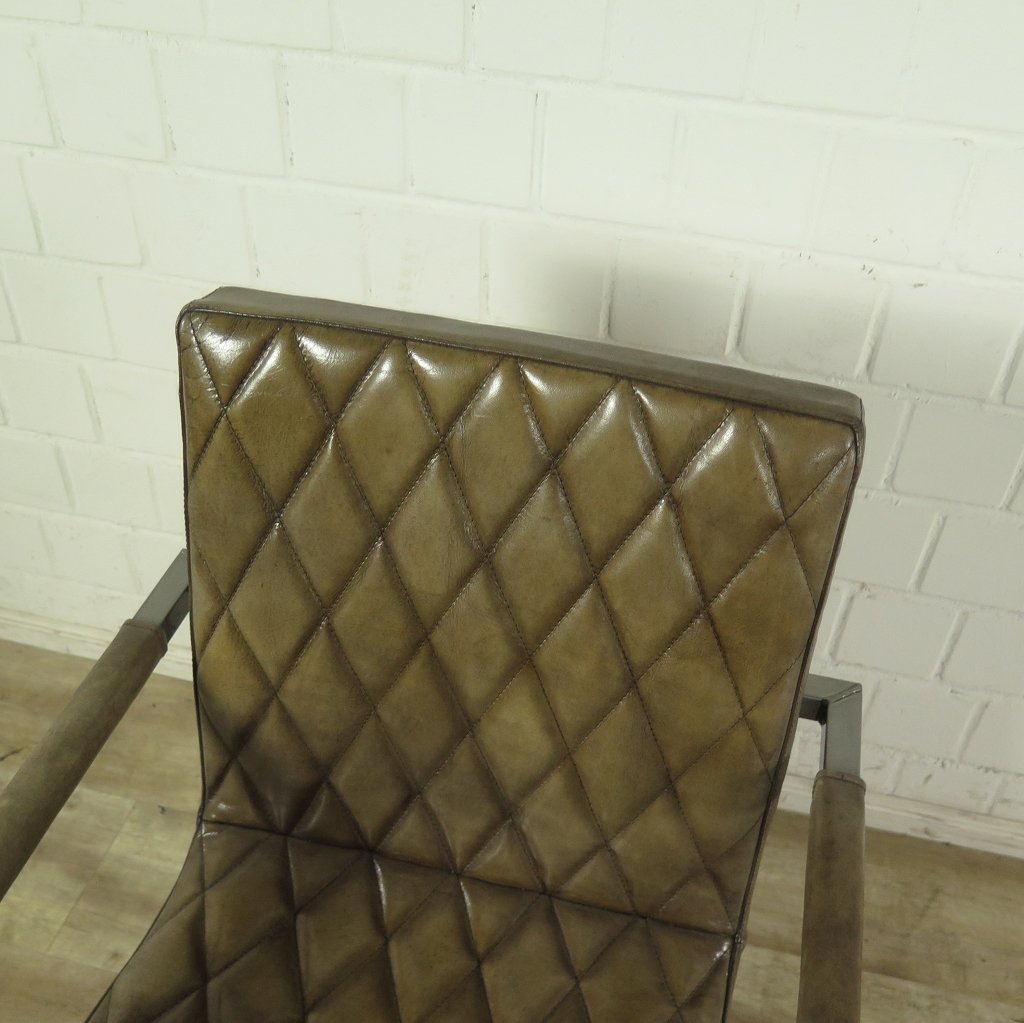 Stuhl Industrial Design Leder Hell-Olive