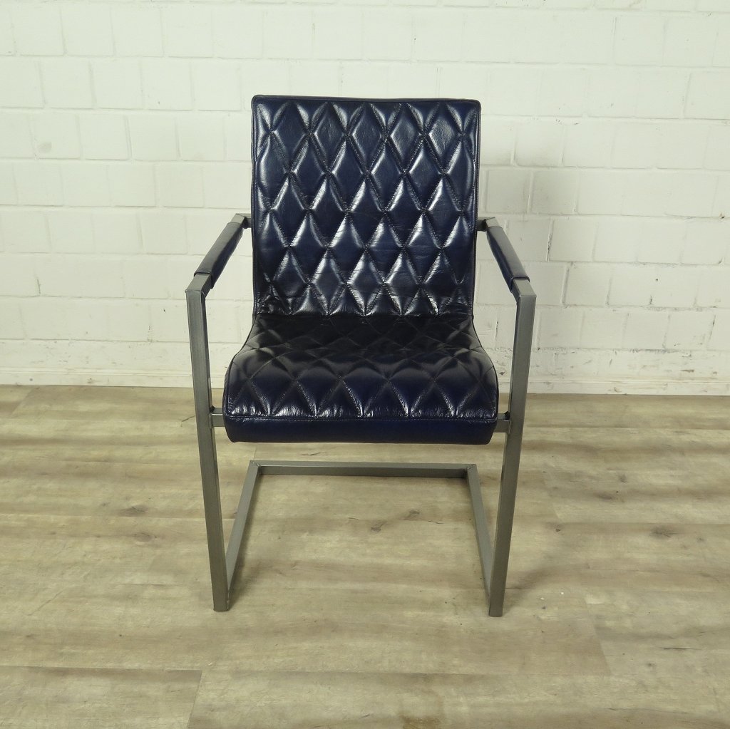 Stuhl Industrial Design Leder Indigo-Blau