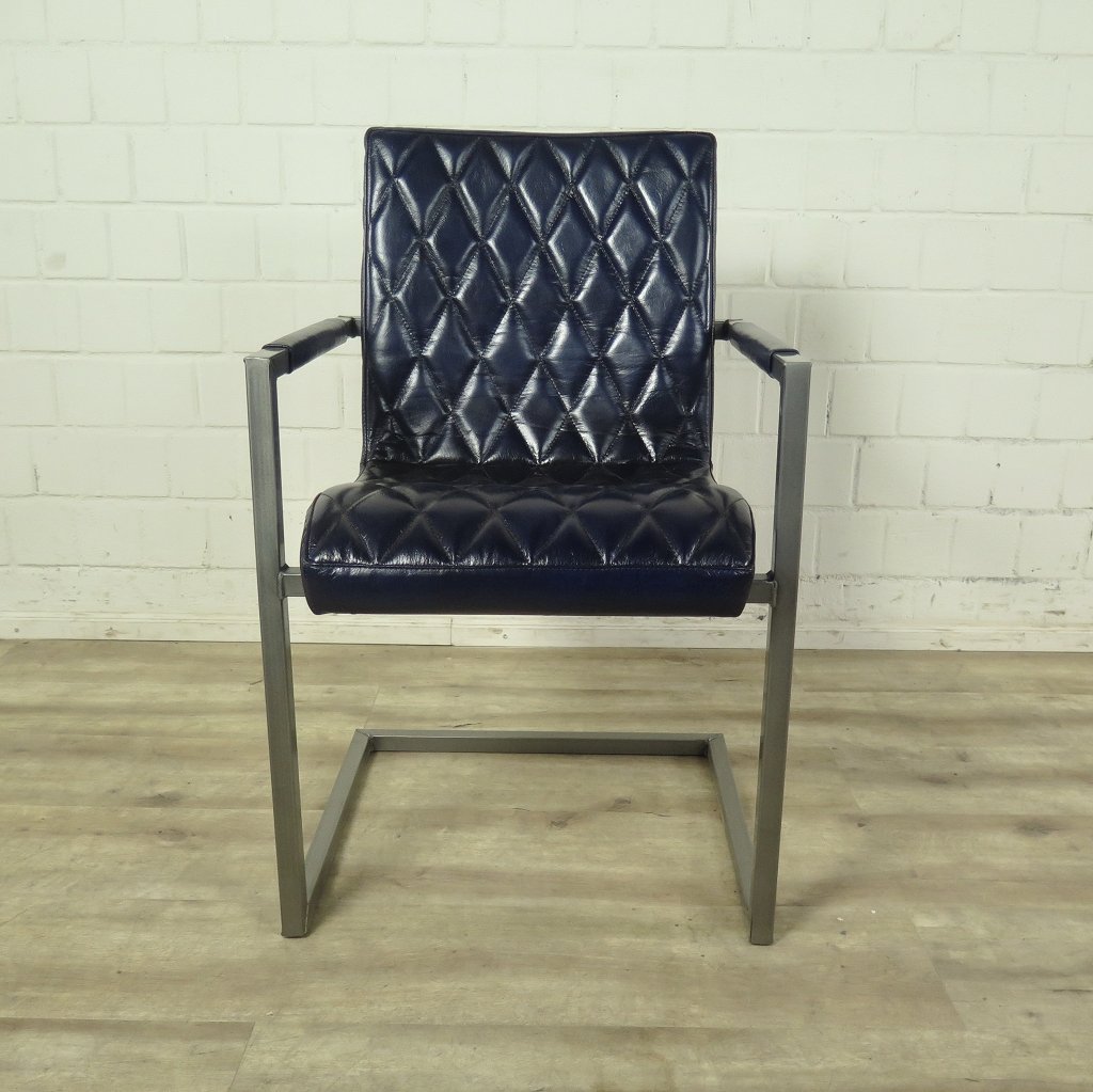 Stuhl Industrial Design Leder Indigo-Blau