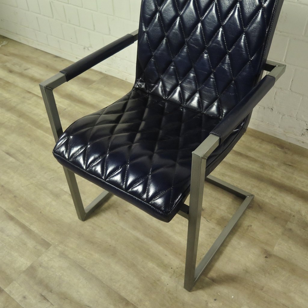 Stuhl Industrial Design Leder Indigo-Blau