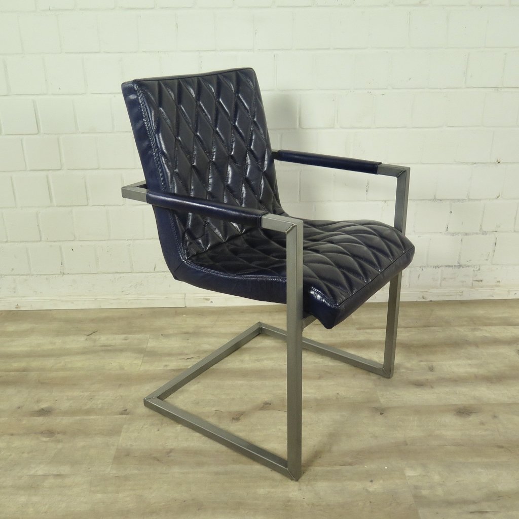 Stuhl Industrial Design Leder Indigo-Blau