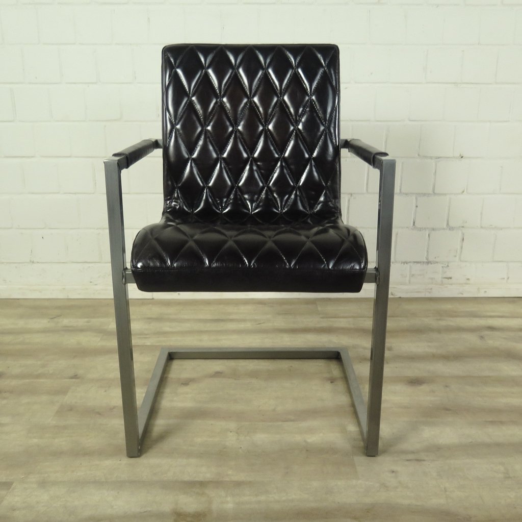 Stuhl Industrial Design Leder Schwarz