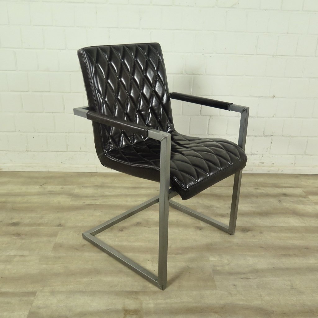 Stuhl Industrial Design Leder Schwarz