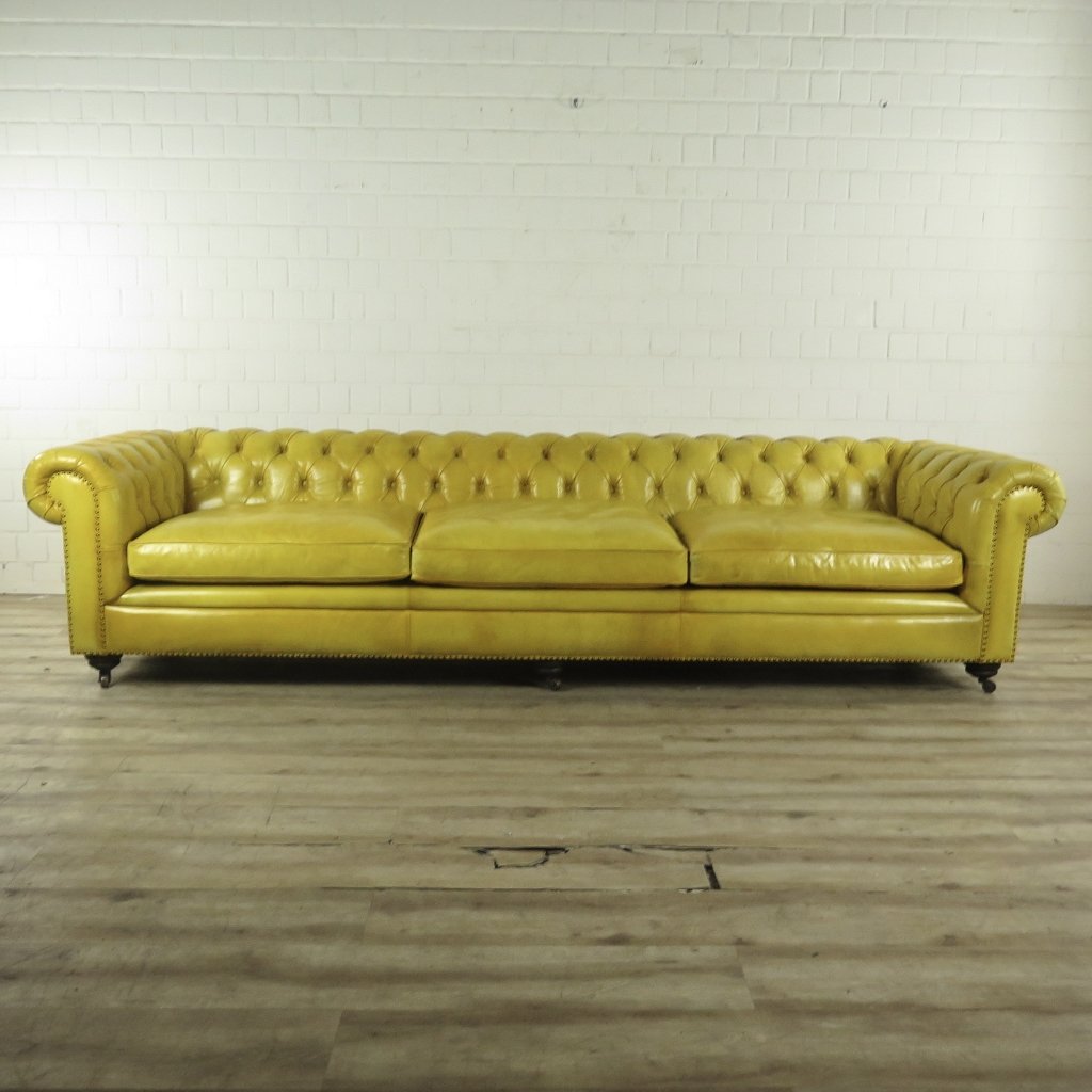 Chesterfield Sofa Couch Leder Gelb 3,20 m