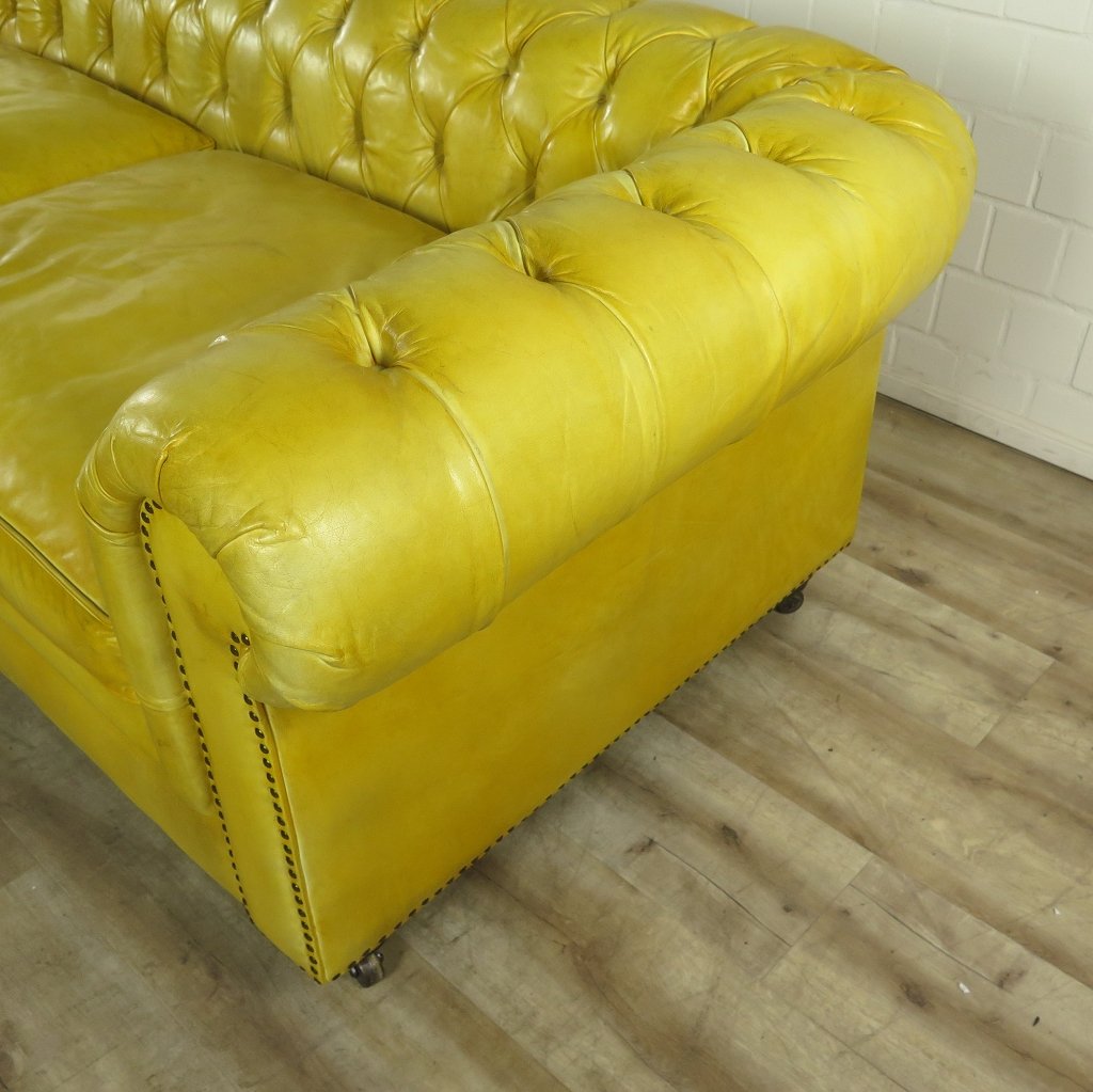 Chesterfield Sofa Couch Leder Gelb 3,20 m