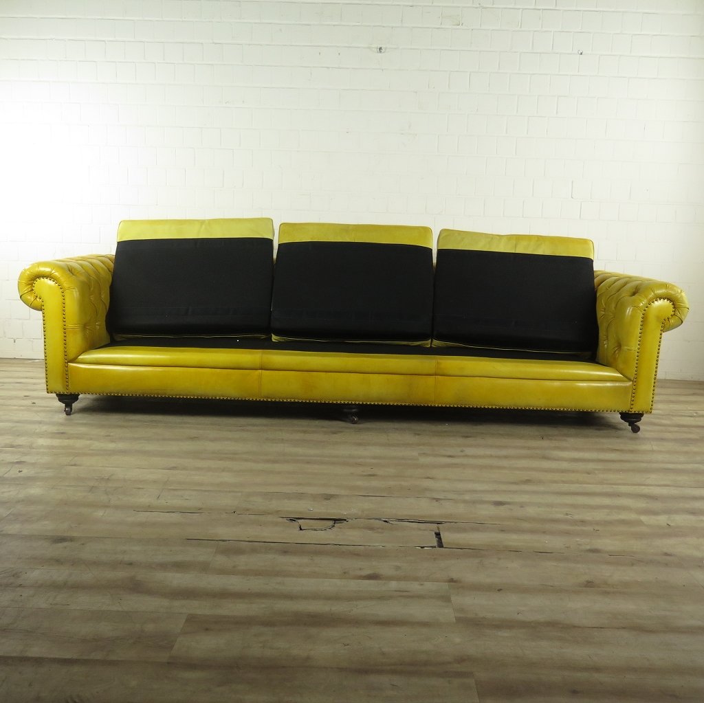 Chesterfield Sofa Couch Leder Gelb 3,20 m