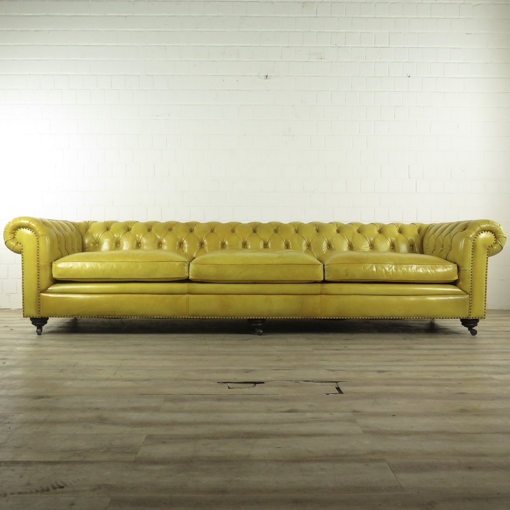 Chesterfield Sofa Couch Leder Gelb 3,20 m