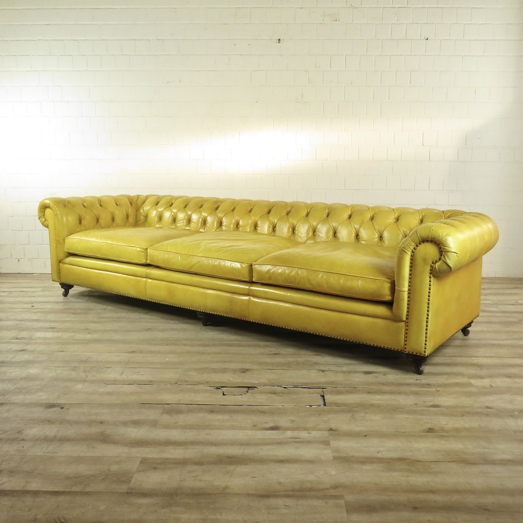 Chesterfield Sofa Couch Leder Gelb 3,20 m