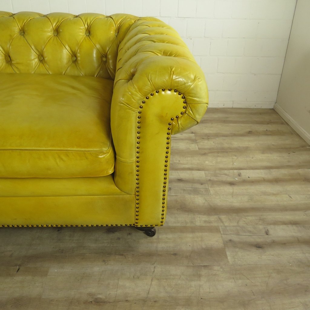Chesterfield Sofa Couch Leder Gelb 3,20 m