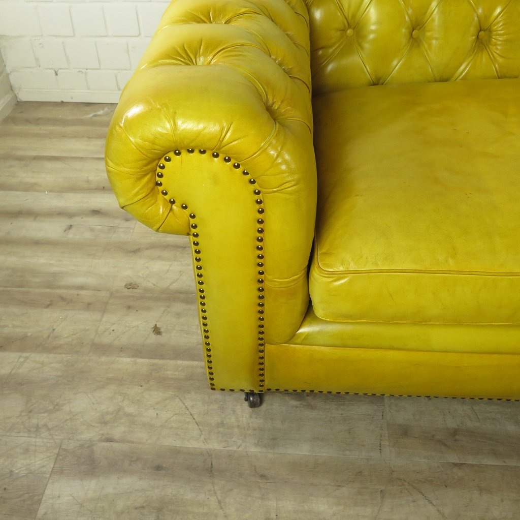 Chesterfield Sofa Couch Leder Gelb 3,20 m