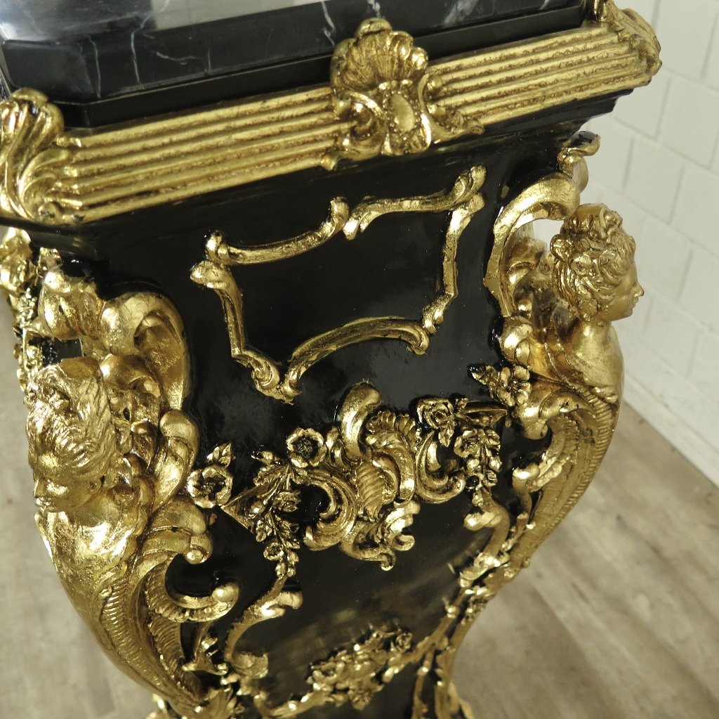 Säule Pfeiler Marmor Schwarz-Gold 1,07 m
