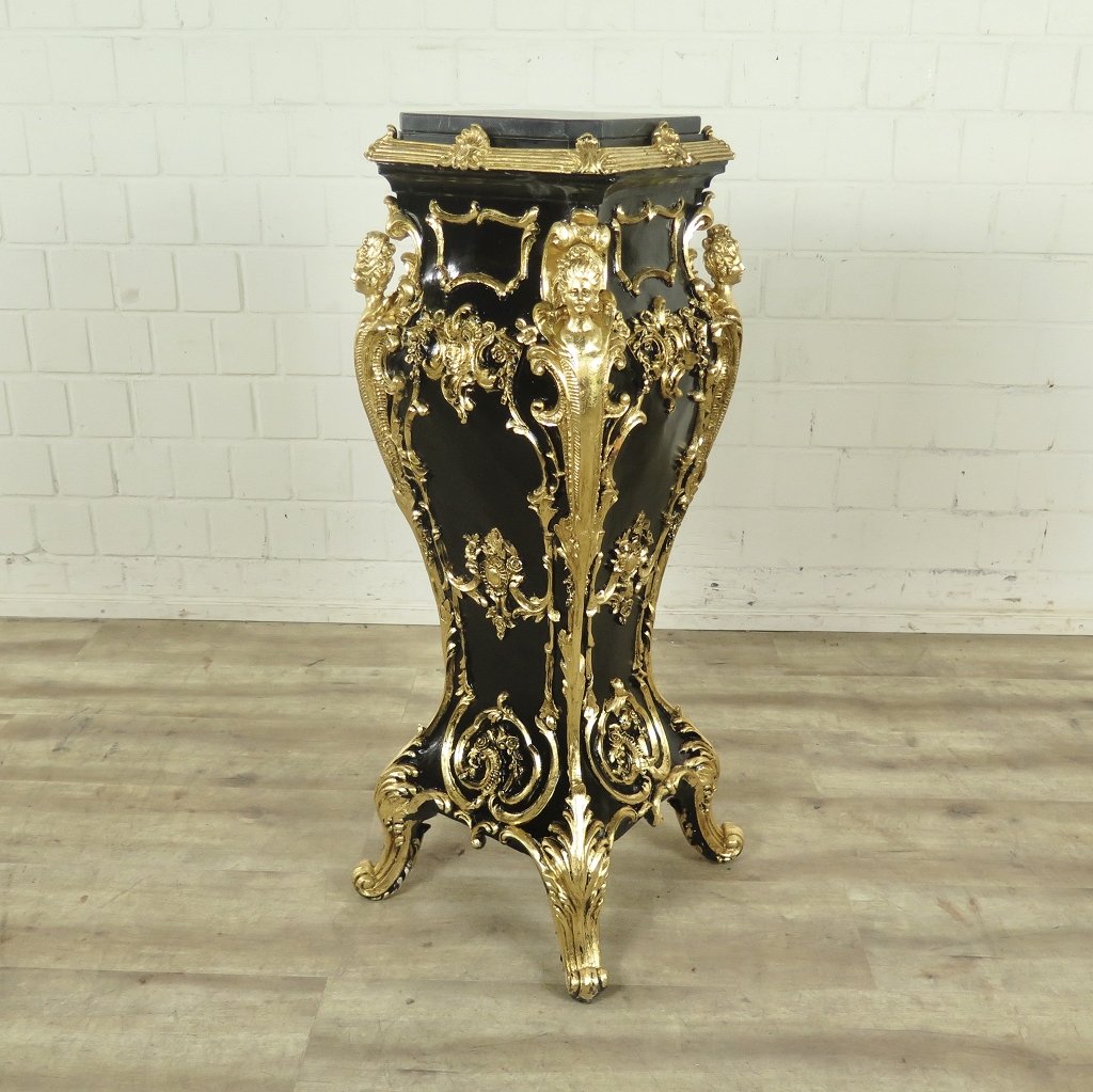 Säule Pfeiler Marmor Schwarz-Gold 1,07 m