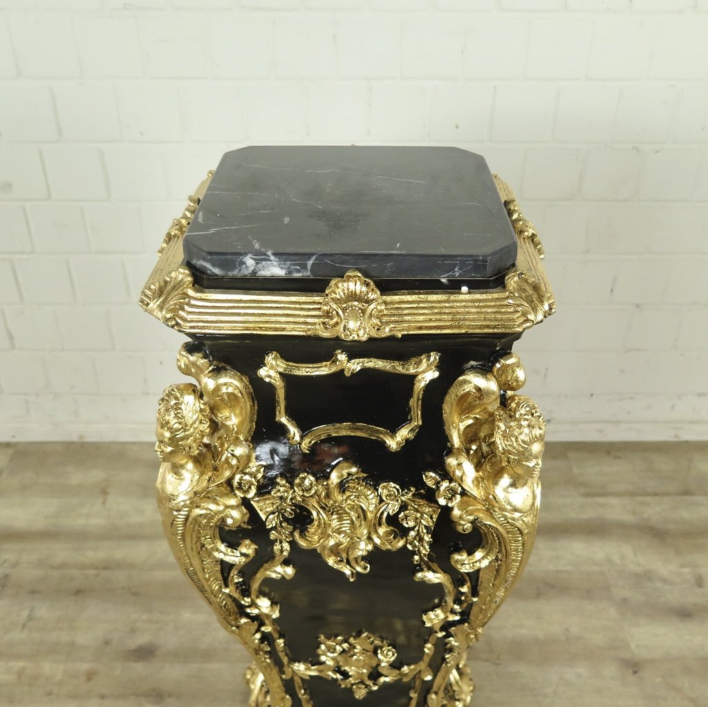 Säule Pfeiler Marmor Schwarz-Gold 1,07 m
