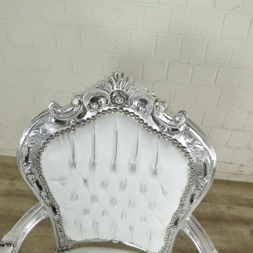 Set Barockstühle Barockstuhl PU-Leder Weiß-Silber