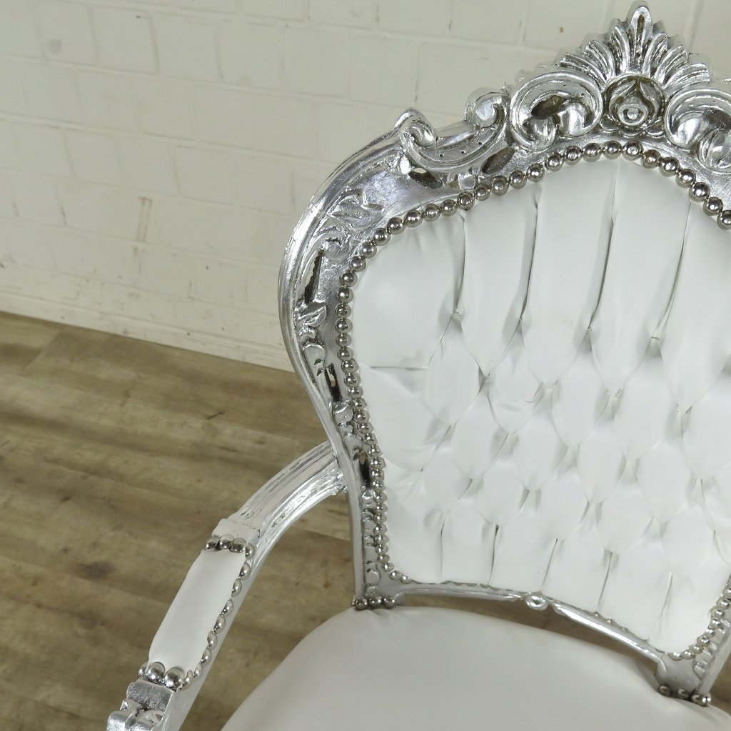 Set Barockstühle Barockstuhl PU-Leder Weiß-Silber