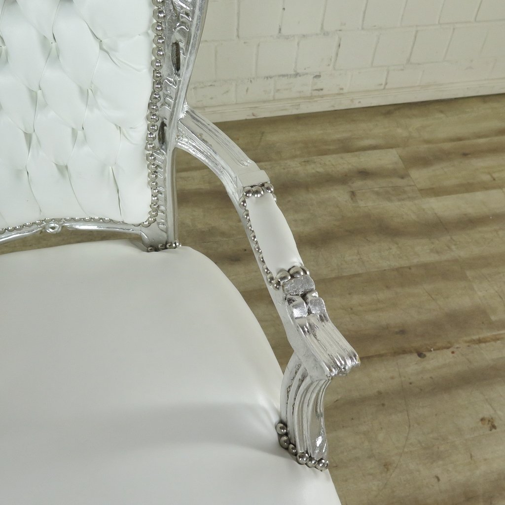Set Barockstühle Barockstuhl PU-Leder Weiß-Silber