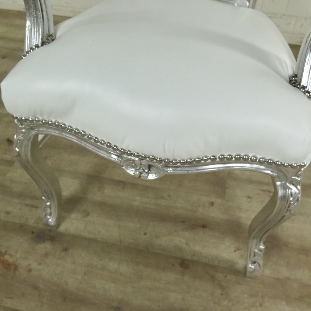 Set Barockstühle Barockstuhl PU-Leder Weiß-Silber