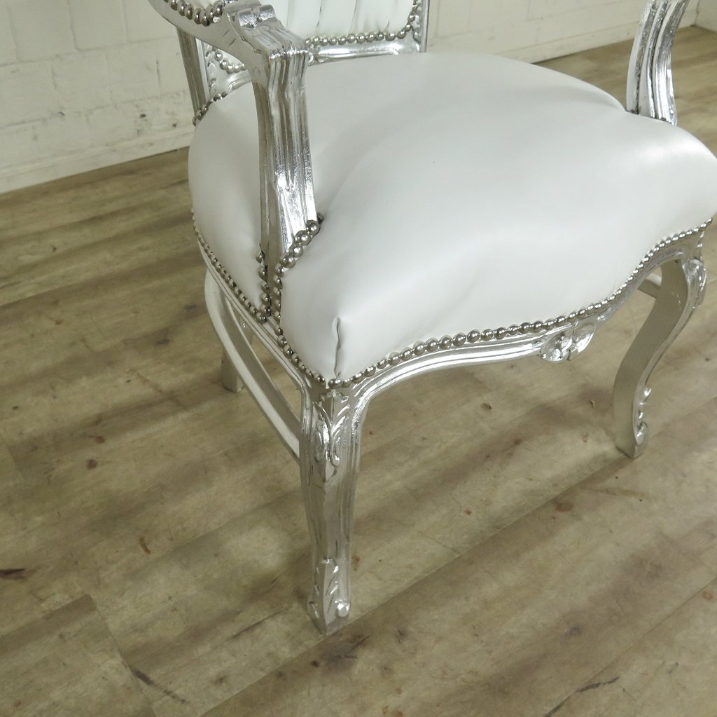 Set Barockstühle Barockstuhl PU-Leder Weiß-Silber