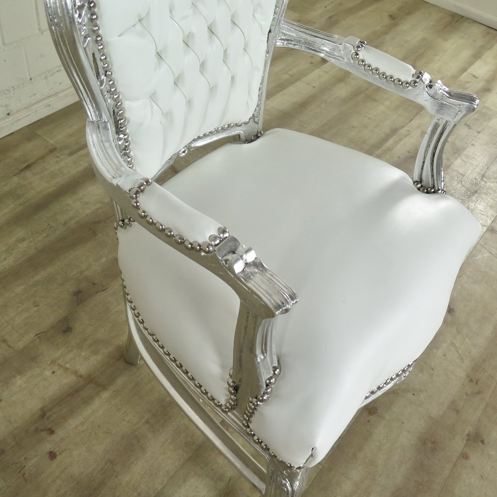 Set Barockstühle Barockstuhl PU-Leder Weiß-Silber