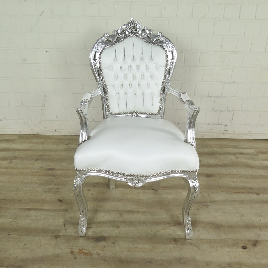 Set Barockstühle Barockstuhl PU-Leder Weiß-Silber