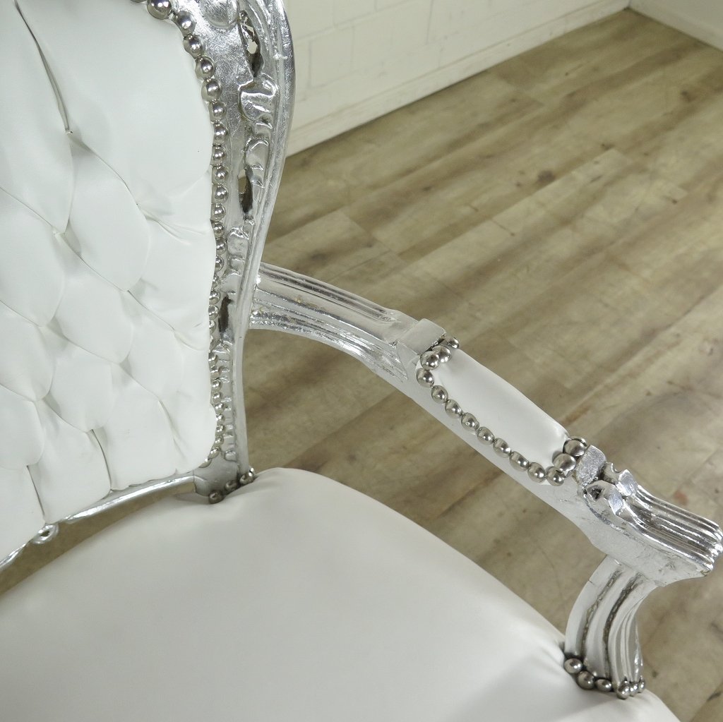 Set Barockstühle Barockstuhl PU-Leder Weiß-Silber