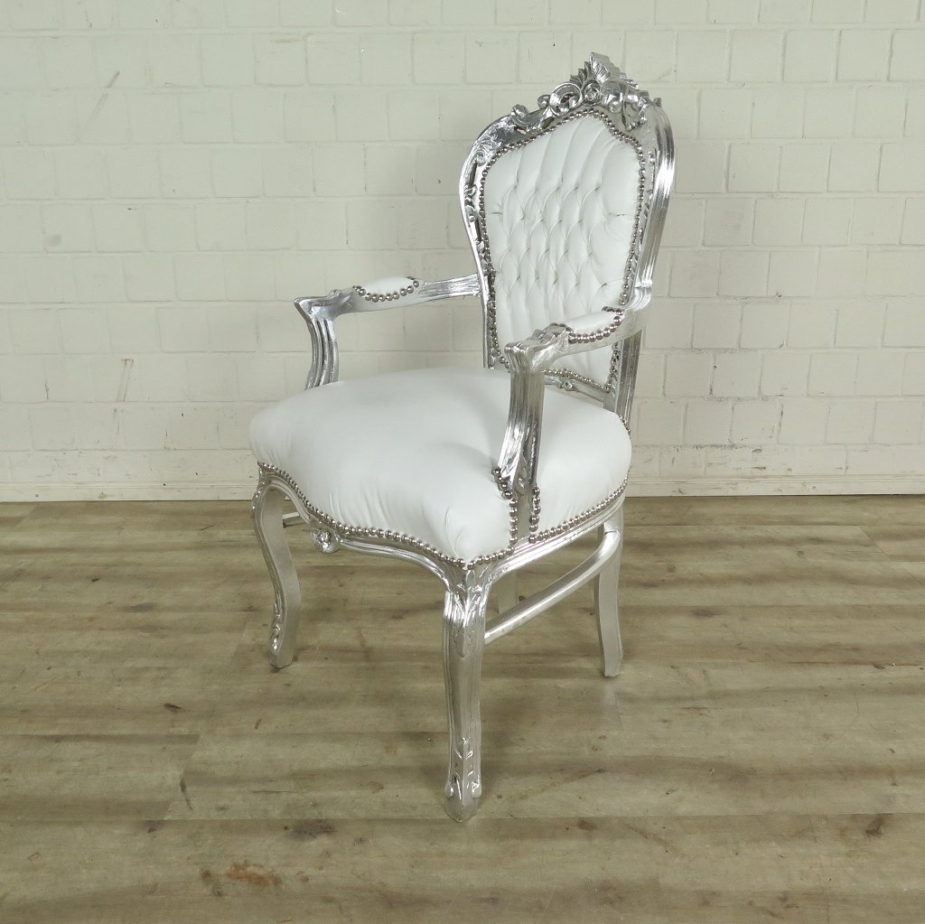 Set Barockstühle Barockstuhl PU-Leder Weiß-Silber