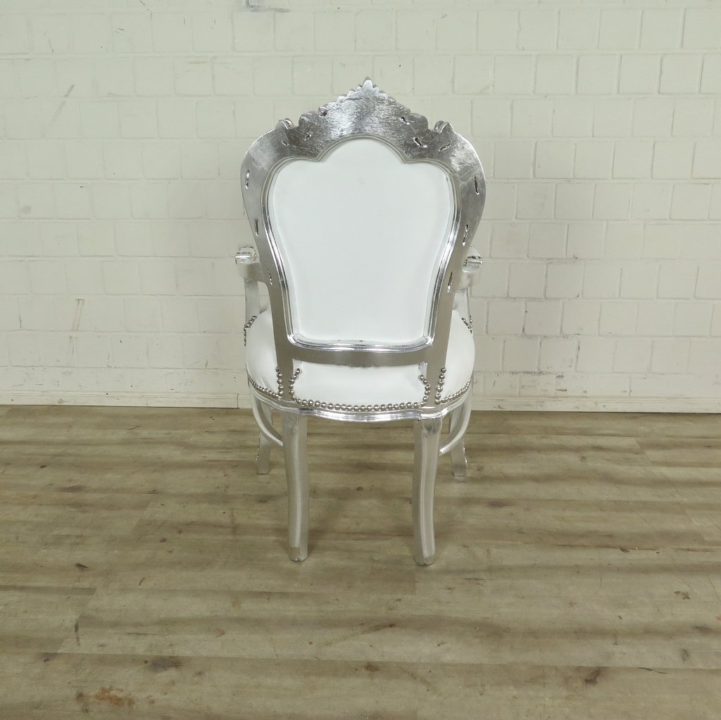 Set Barockstühle Barockstuhl PU-Leder Weiß-Silber