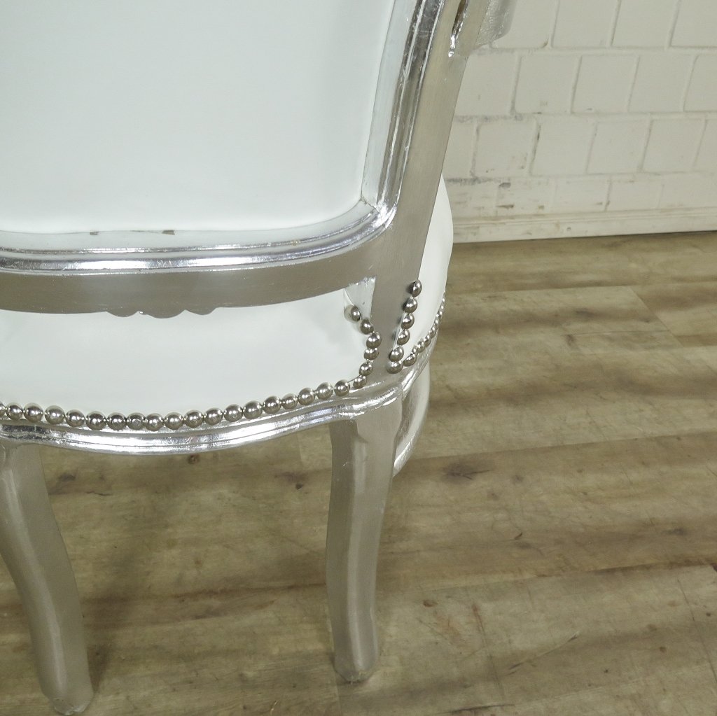Set Barockstühle Barockstuhl PU-Leder Weiß-Silber