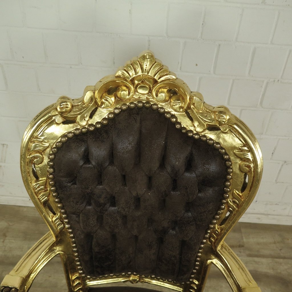 Set Barockstühle Barockstuhl Lederoptik Gold-Braun