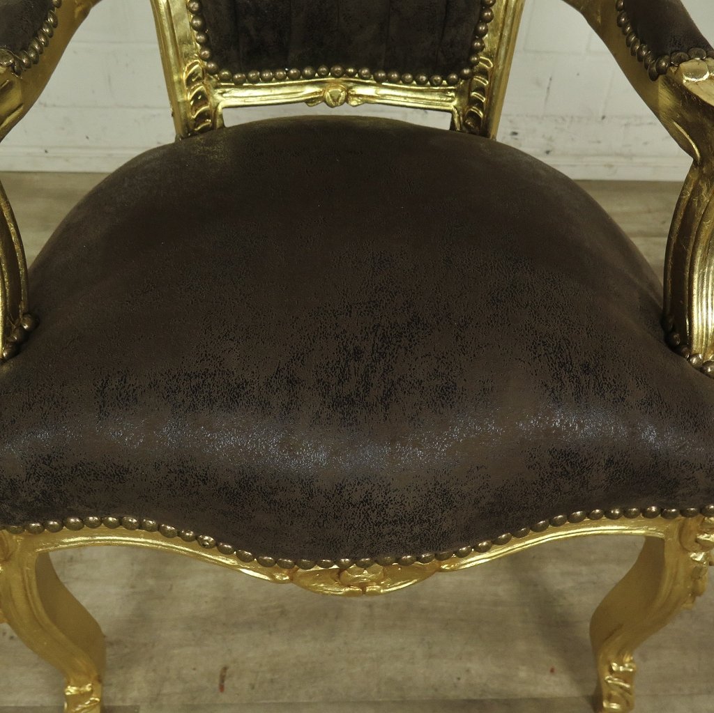 Set Barockstühle Barockstuhl Lederoptik Gold-Braun