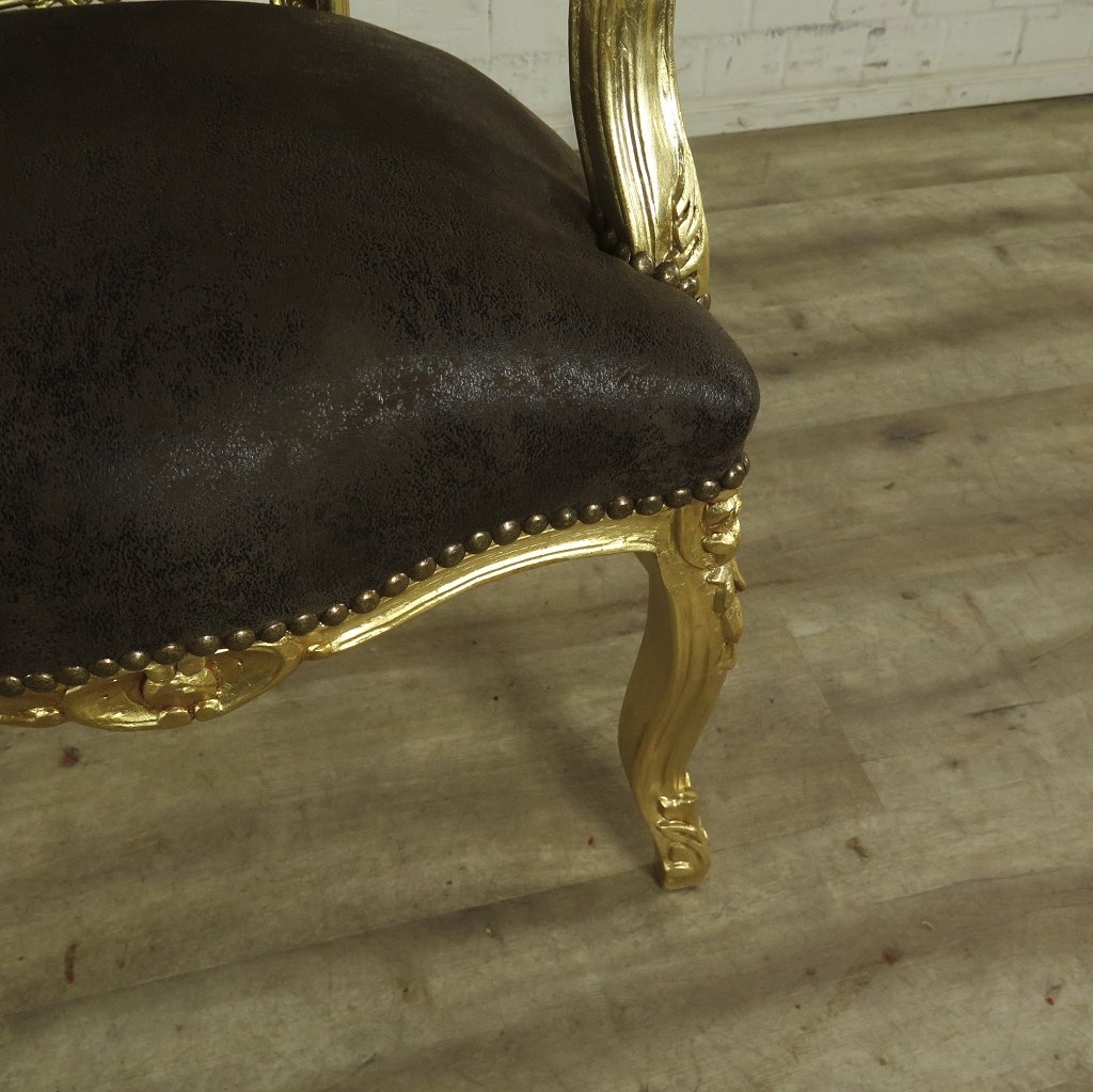 Set Barockstühle Barockstuhl Lederoptik Gold-Braun