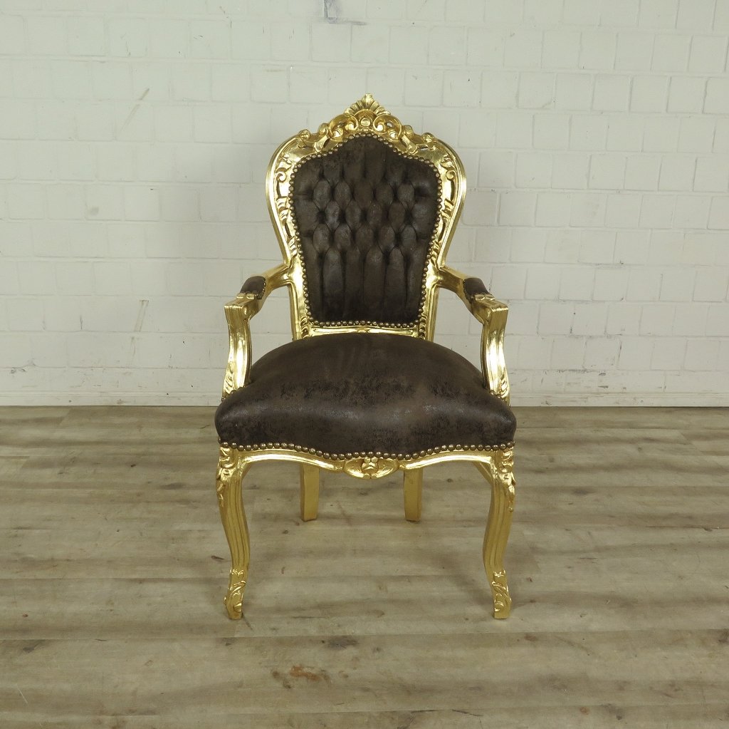 Set Barockstühle Barockstuhl Lederoptik Gold-Braun