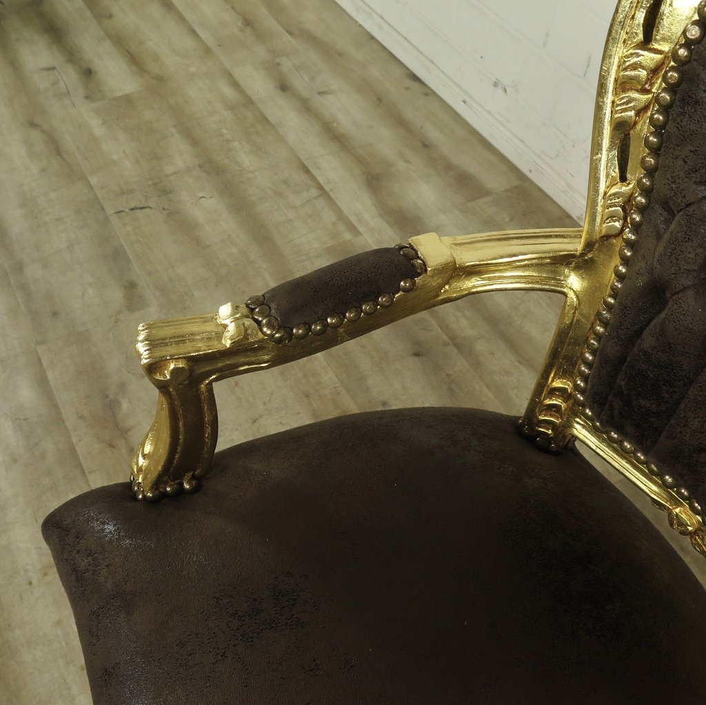 Set Barockstühle Barockstuhl Lederoptik Gold-Braun