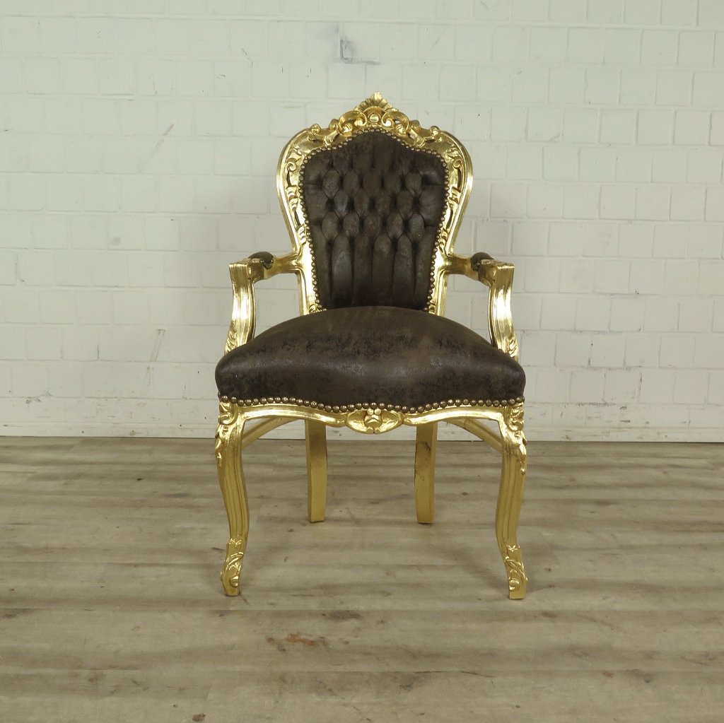 Set Barockstühle Barockstuhl Lederoptik Gold-Braun