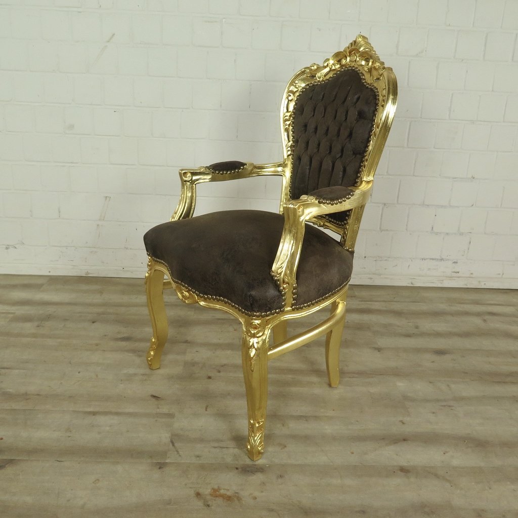 Set Barockstühle Barockstuhl Lederoptik Gold-Braun