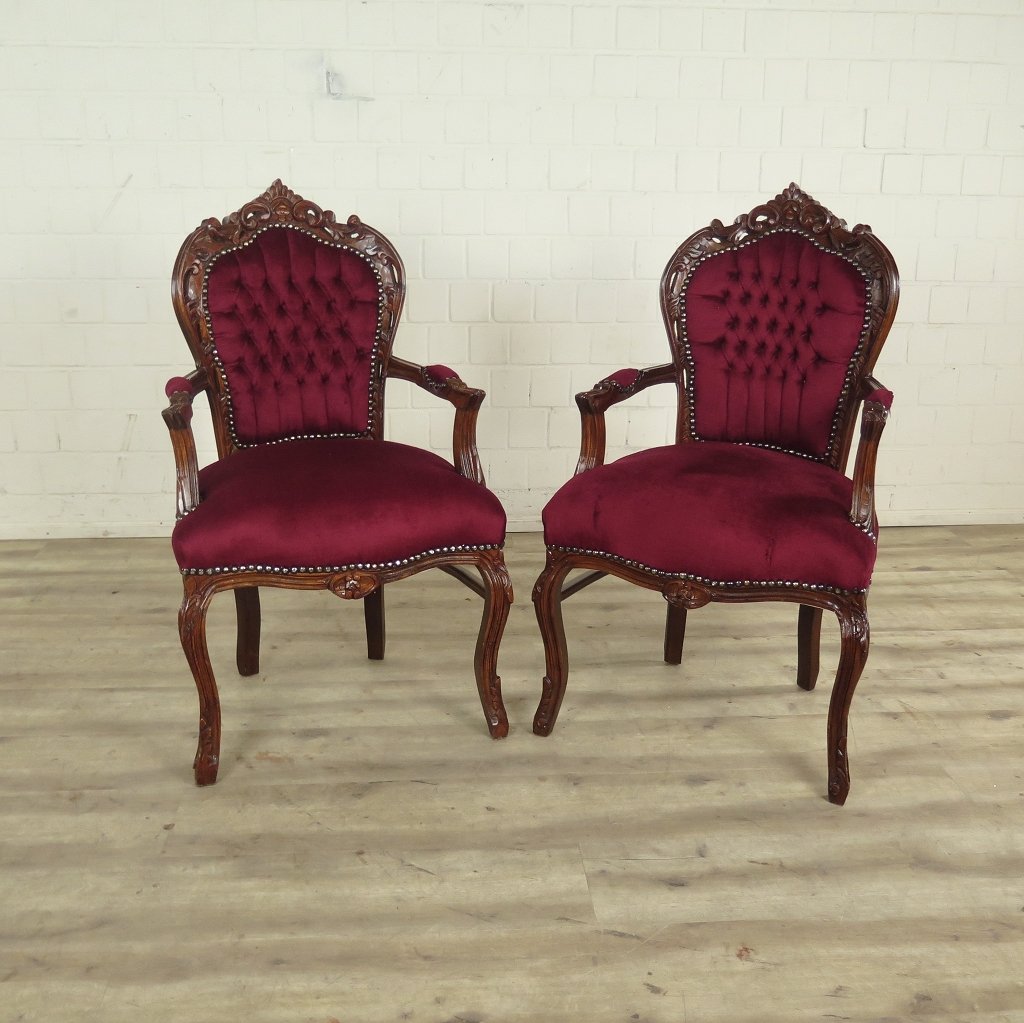 Set Barockstühle Barockstuhl Samt Dunkelrot-Braun