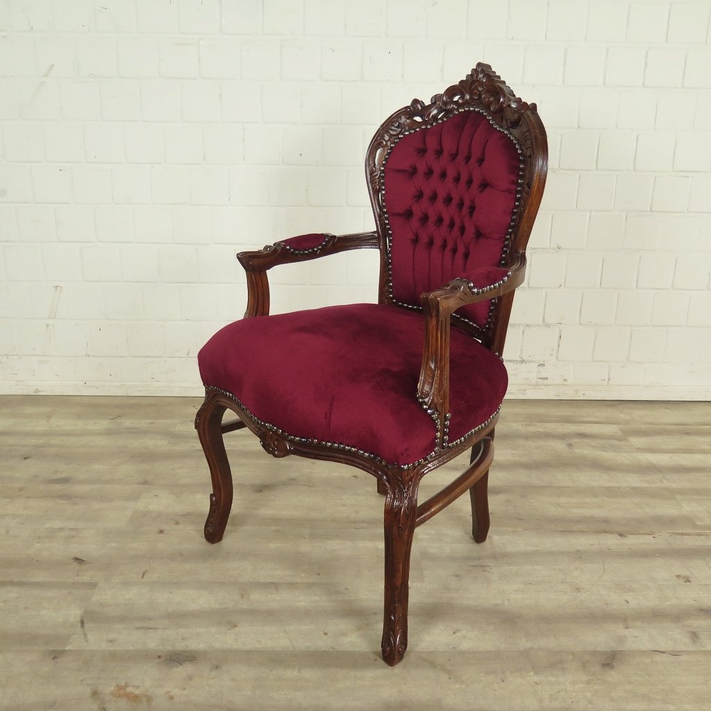 Set Barockstühle Barockstuhl Samt Dunkelrot-Braun