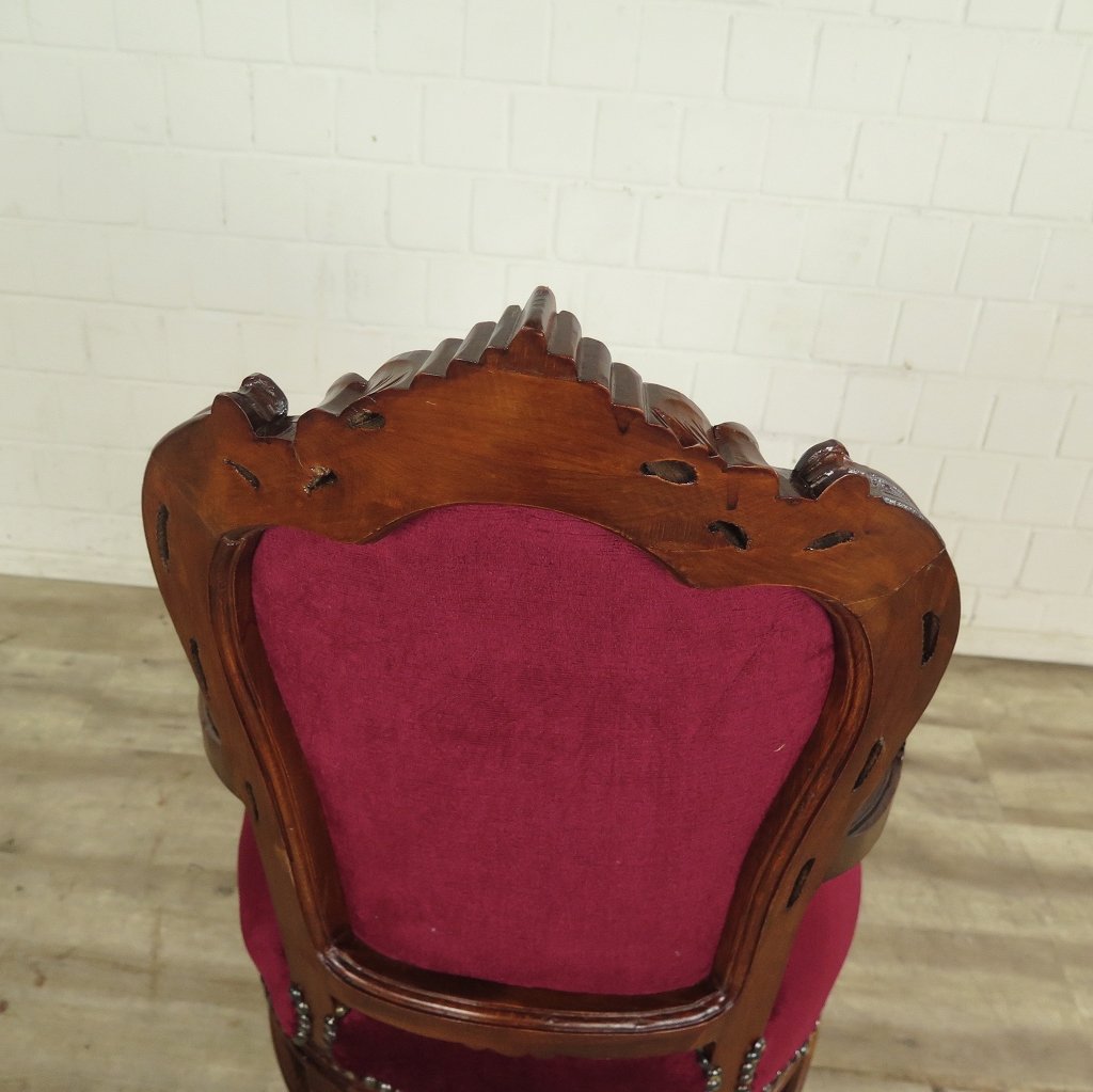 Set Barockstühle Barockstuhl Samt Dunkelrot-Braun