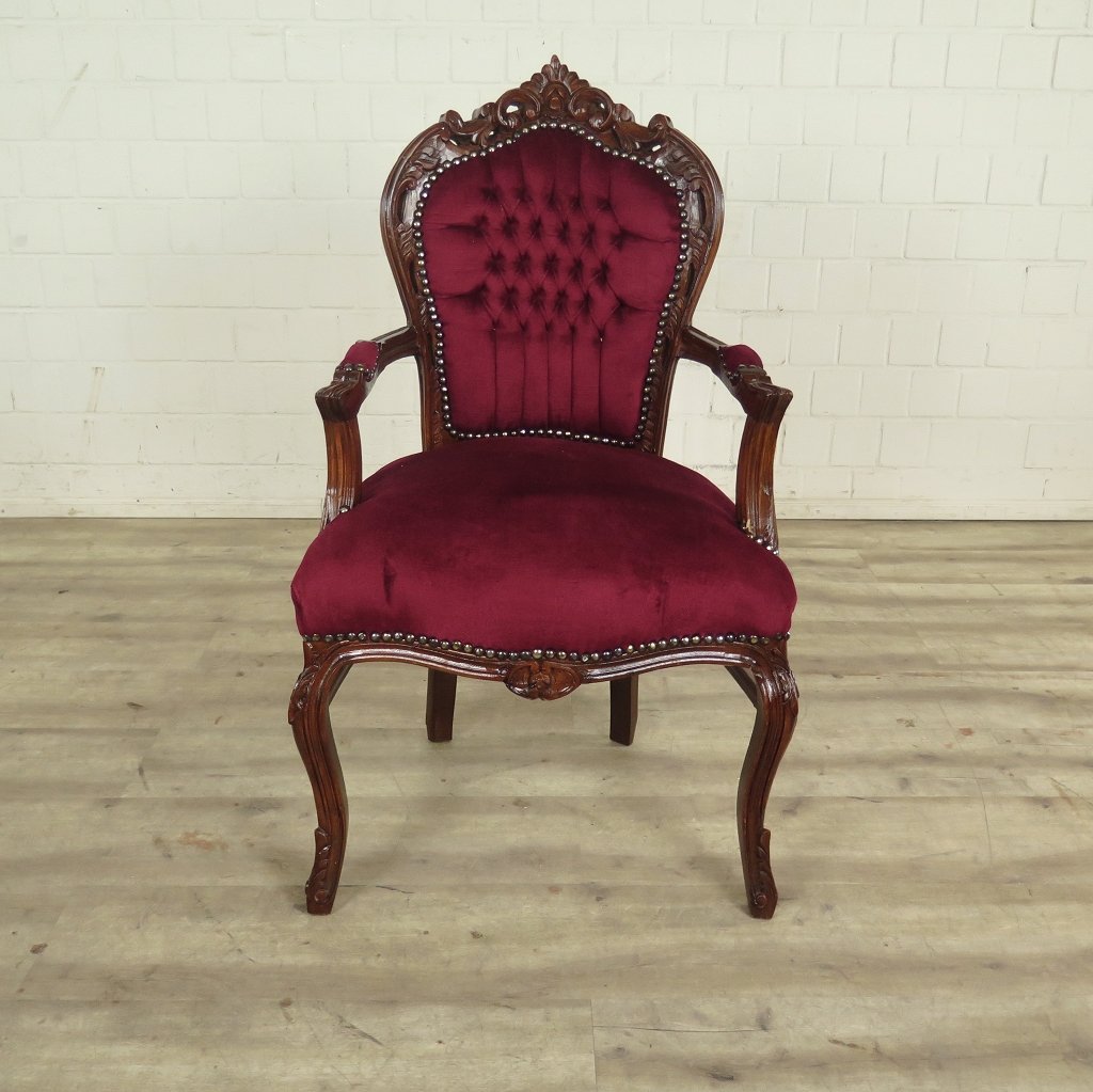 Set Barockstühle Barockstuhl Samt Dunkelrot-Braun